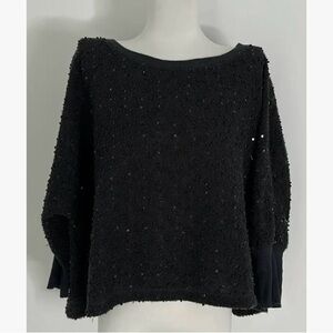 True Grit black sequence popcorn rare shirt dolman sleeve light sweater small